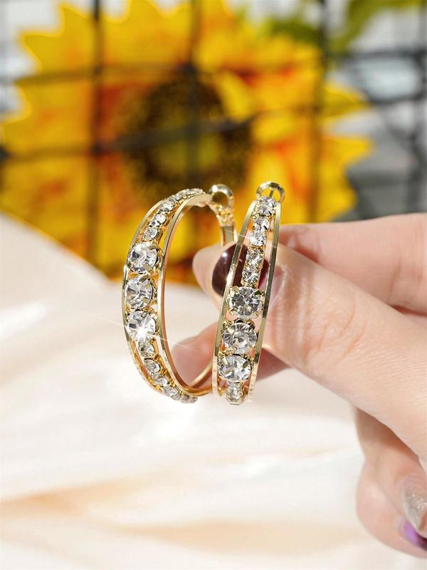 Fashion Rhinestone Decorated Hoop Earrings, Elegant Women's Anniversary Wedding Party Accessories, Minimalist Romantic Aesthetic Jewelry Gift for Her