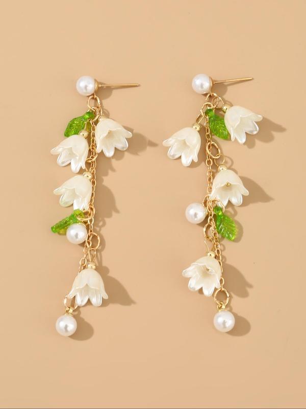 Elegant Flower & Faux Pearl Design Dangle Earrings, Trendy All-match & Exquisite Jewelry  for Party, Daily Clothing Decor