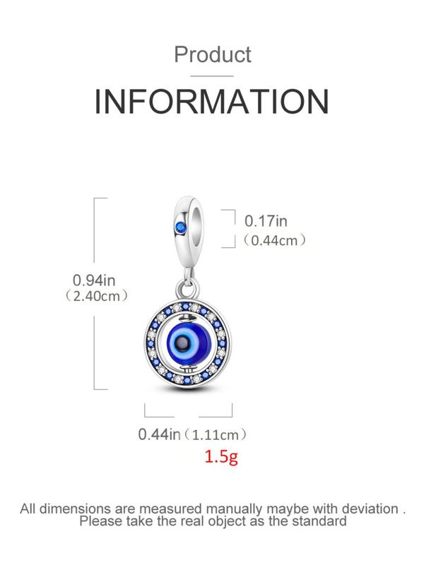 Evil Eye Design Dangle Charm,  Round Shaped Rhinestone Decor Beaded Charm, DIY Jewelry Accessories for Making Bracelet Bangle Necklace, Trendy All-match & Exquisite Jewelry for Birthday Gift