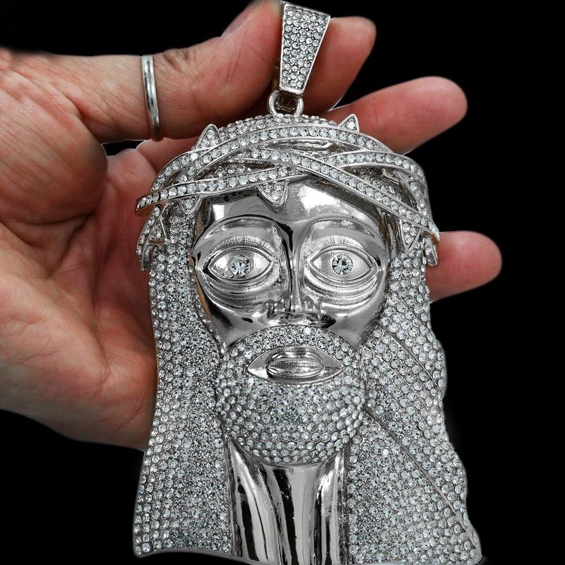 MEN'S JUMBO SIZE JESUS HEAD HIP HOP ICED GOLD SILVER PLATED CUBIC ZIRCONIA BLING CHARM PENDANT JEWELRY ACCESSORY