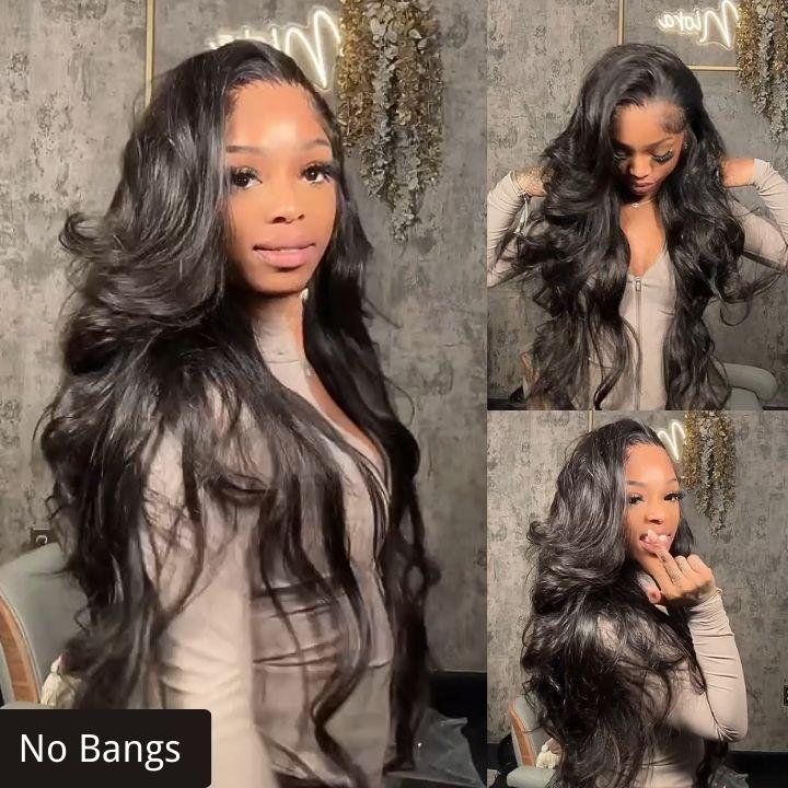 Amanda Hair Glueless Pre bleached 13x4 Lace Frontal 6x4 Pre-cut Lace Closure Loose Wave Wigs with Curtain Bangs Body Wave Clear Transparent Lace Nature Wave Wig For Women