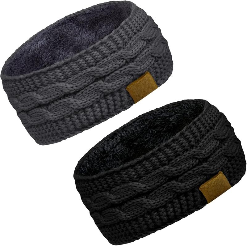 2 Pack Headbands for Women Winter Warm  Knit Ear Warmer Thick  Wrap Fuzzy Fleece Lined Gifts