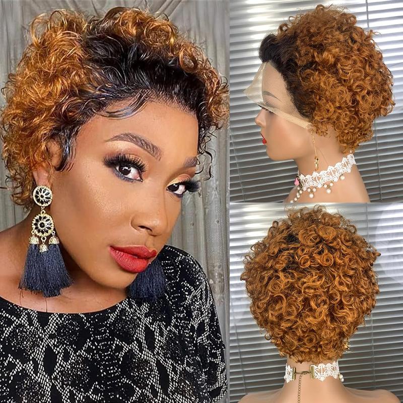 Lnyk&Beauty Hair Pixie Cut Short Curly Human Hair Lace Front WigsTransparent Lace 13X1 Wig Suitable For Women