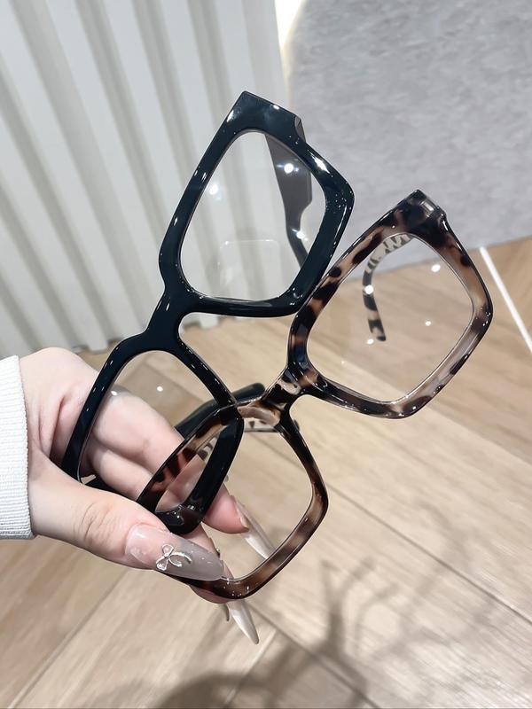 Unisex Fashion Leopard Pattern Clear Square Frame Eyeglasses, Trendy Casual Eyeglasses for Everyday Use, Fashion Accessories for Outdoor Activities