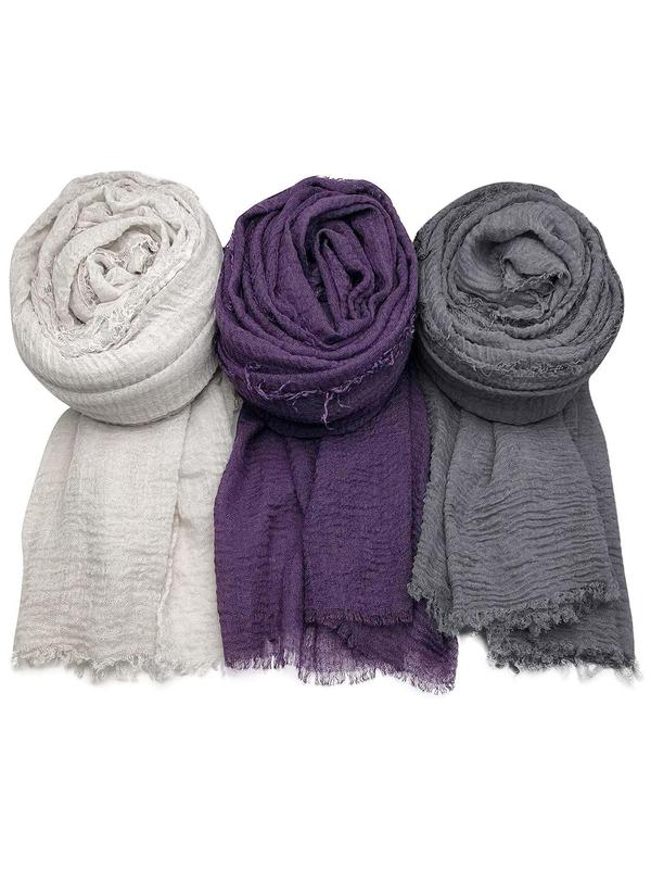 Women's Elegant Plain Color Crinkle Scarf (3pcs set), Casual Soft Comfortable Shawl, Fashionable Wrap Headscarf for All Seasons, Women Accessories for Daily Wear