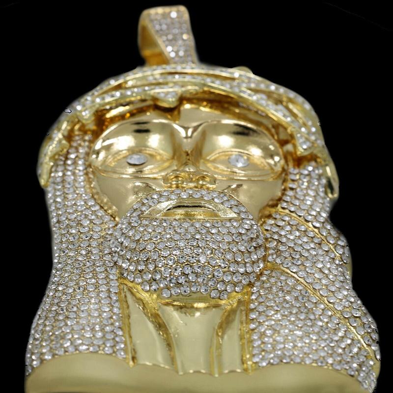 MEN'S JUMBO SIZE JESUS HEAD HIP HOP ICED GOLD SILVER PLATED CUBIC ZIRCONIA BLING CHARM PENDANT JEWELRY ACCESSORY