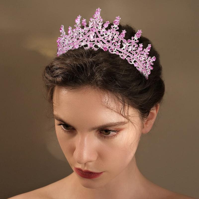 Tiaras for Women, Pink Crystal Tiara Crowns for Women, Wedding Tiara for Bride Queen Crown, Royal Princess Quinceanera Headpieces for Birthday Prom Pageant Halloween Cosplay Accessories