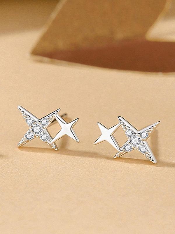 Creative Double Star Rhinestone Decor Stud Earrings (1 Pair), Fashion Jewelry for Party, Daily Clothing Decor, Trendy All-match & Exquisite Jewelry for Birthday Gift