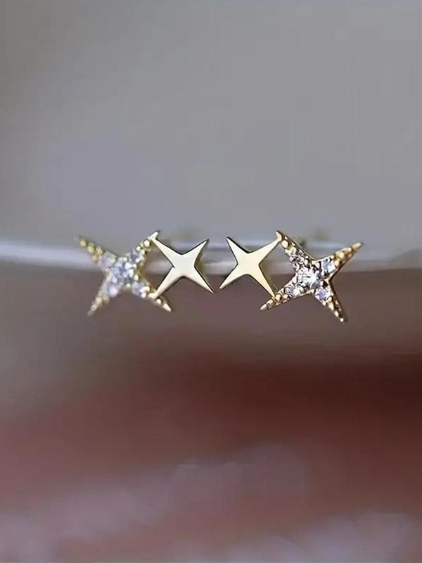 Creative Double Star Rhinestone Decor Stud Earrings (1 Pair), Fashion Jewelry for Party, Daily Clothing Decor, Trendy All-match & Exquisite Jewelry for Birthday Gift