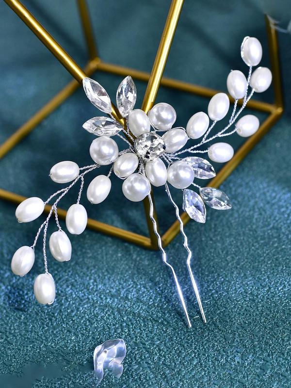 Faux Pearl & Rhinestone Decorated Hair Comb, Elegant Hair Accessories for Wedding Bridal Party Formal Occasions, Minimalist Headwear Suitable for Thick Hair