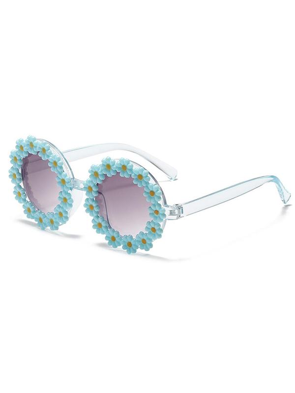 1 Pair Simple Floral Decor Sunglasses for Everyday Use, Summer Round Frame Fashion Sunglasses, Travel Accessories