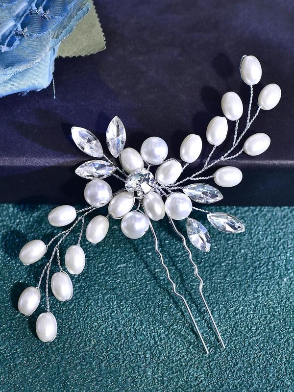 Faux Pearl & Rhinestone Decorated Hair Comb, Elegant Hair Accessories for Wedding Bridal Party Formal Occasions, Minimalist Headwear Suitable for Thick Hair