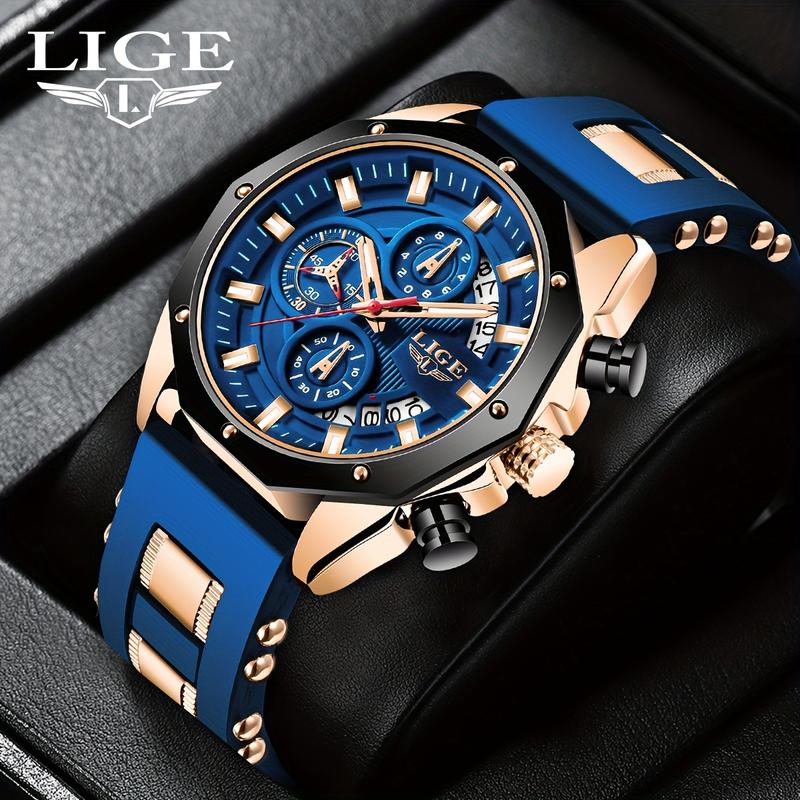 LIGE Men Watches Fashion Outdoor Waterproof Men's Sport Quartz Watch With Chronigraph Men's Round watch