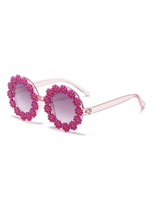 1 Pair Simple Floral Decor Sunglasses for Everyday Use, Summer Round Frame Fashion Sunglasses, Travel Accessories