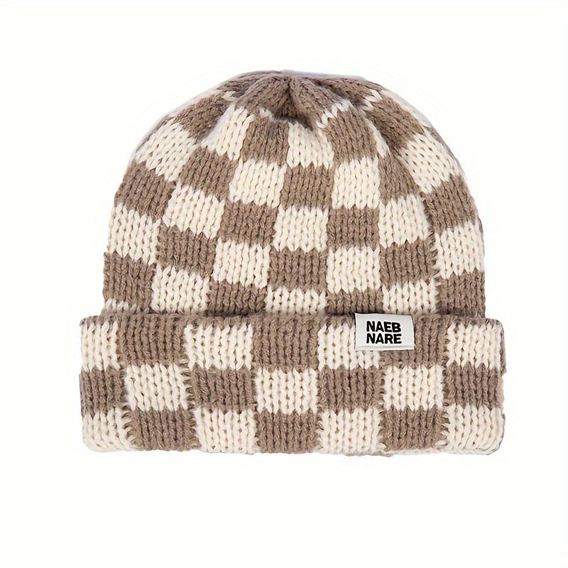 Fashionable checkered pattern beanies, new autumn and winter casual warm knitted hats for men and women, top quality beanies, fashion accessories