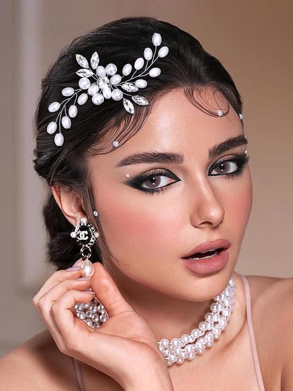 Faux Pearl & Rhinestone Decorated Hair Comb, Elegant Hair Accessories for Wedding Bridal Party Formal Occasions, Minimalist Headwear Suitable for Thick Hair