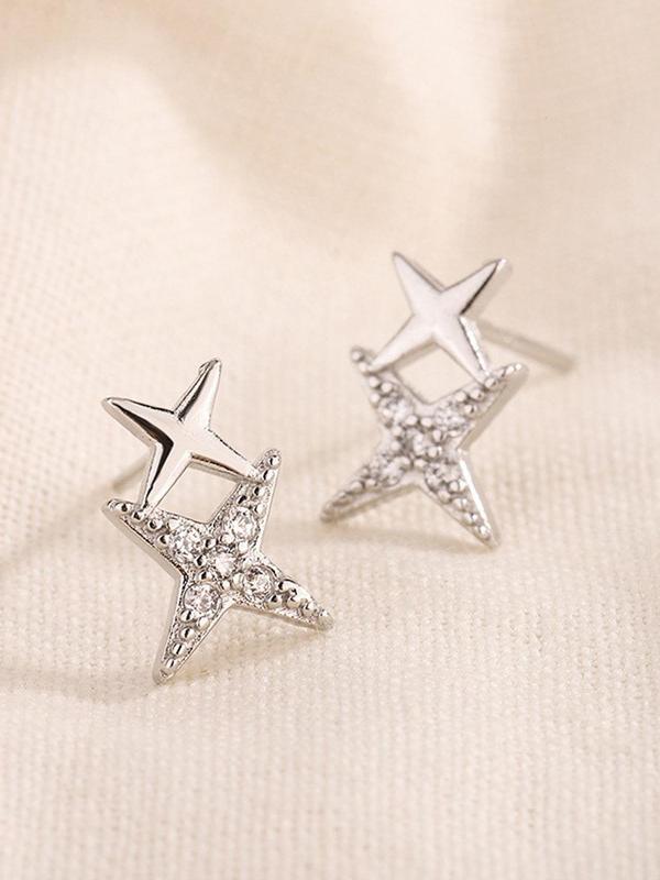 Creative Double Star Rhinestone Decor Stud Earrings (1 Pair), Fashion Jewelry for Party, Daily Clothing Decor, Trendy All-match & Exquisite Jewelry for Birthday Gift