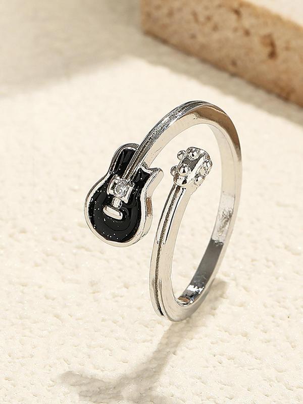 Unisex Street Trend Guitar Design Cuff Ring, Trendy Vintage Cuff Ring, Fashionable Hip Hop Novelty Jewelry for Men & Women