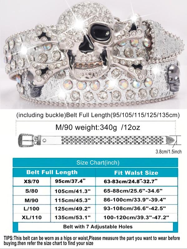 Punk Style Rhinestone Decor Skull Buckle Fashion Luxury  Designer Belt for Party, Daily Clothing Decor, Trendy All-match & Exquisite Belt for Birthday Gift