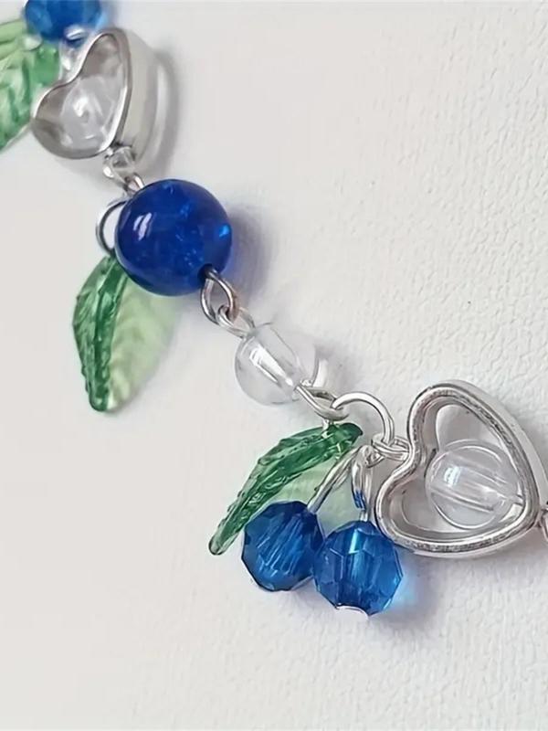 Fashion Blueberry Themed Jewelry Set, Boho Style Fruit & Leaf & Heart Design Necklace & Dangle Earrings, Fashion Accessories for Women & Girls, Exquisite Jewelry for Gift