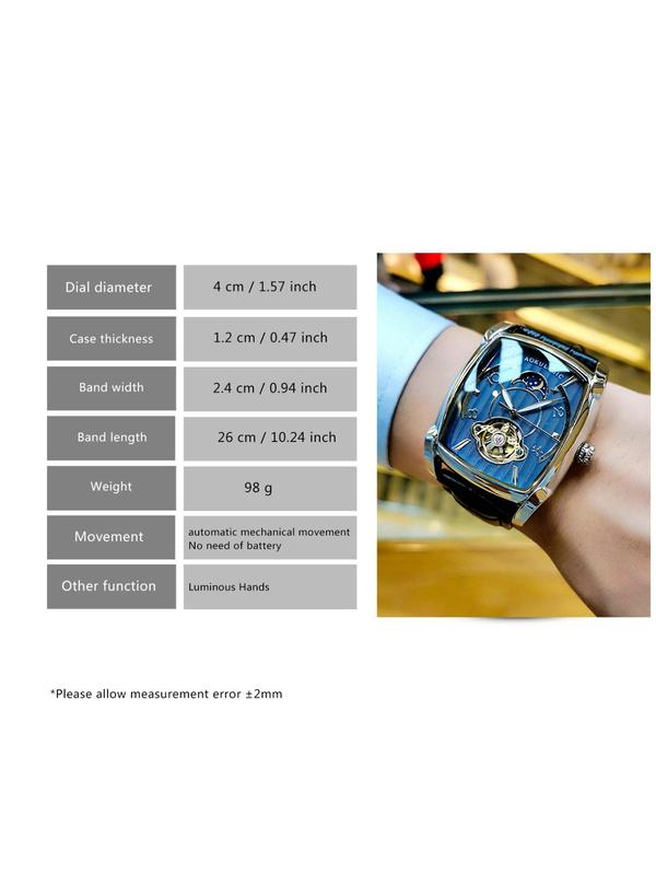 Men's Luxury Classic Business Fashion Mechanical Watch for Gift, Fashion Barrel Dial Watch for Party, Daily Decor, Trendy All-match & Exquisite Accessories for Birthday Gift with Box, Watches for Men