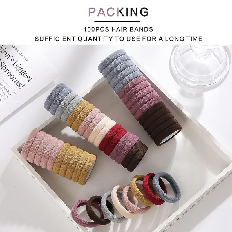 100count Hair Ties, Elastic Hair Ties for Thick Thin Hair, Seamless Hair Ties, Damage-Free Hair Ties for Women, Elastic Hair Ties for Girls, Soft Hair Accessories Ponytail Holder