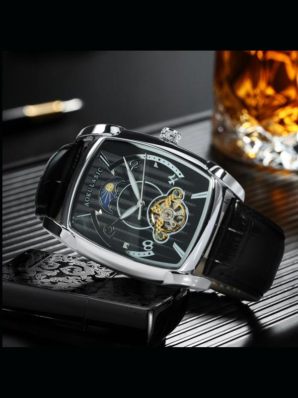 Men's Luxury Classic Business Fashion Mechanical Watch for Gift, Fashion Barrel Dial Watch for Party, Daily Decor, Trendy All-match & Exquisite Accessories for Birthday Gift with Box, Watches for Men