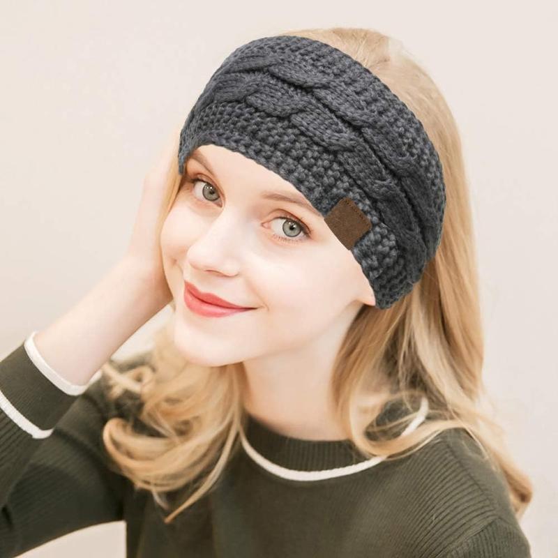 2 Pack Headbands for Women Winter Warm  Knit Ear Warmer Thick  Wrap Fuzzy Fleece Lined Gifts