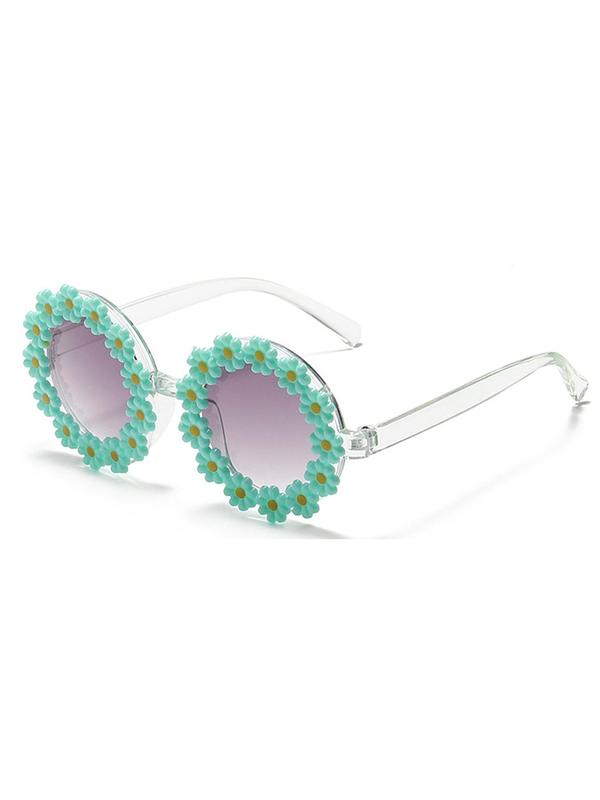 1 Pair Simple Floral Decor Sunglasses for Everyday Use, Summer Round Frame Fashion Sunglasses, Travel Accessories