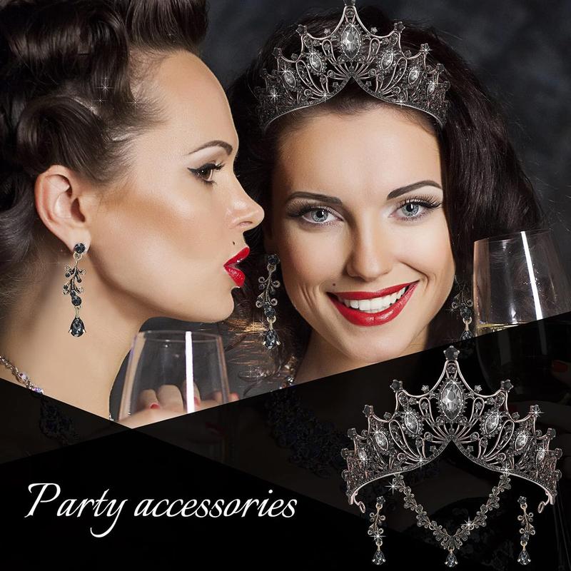 3 Pieces Baroque Queen Crown Set, Tiara Earrings Necklace Crystal Headband Tiaras and Crowns for Women Bridal Wedding Jewelry Halloween Prom Birthday Party Hair Costume Accessories