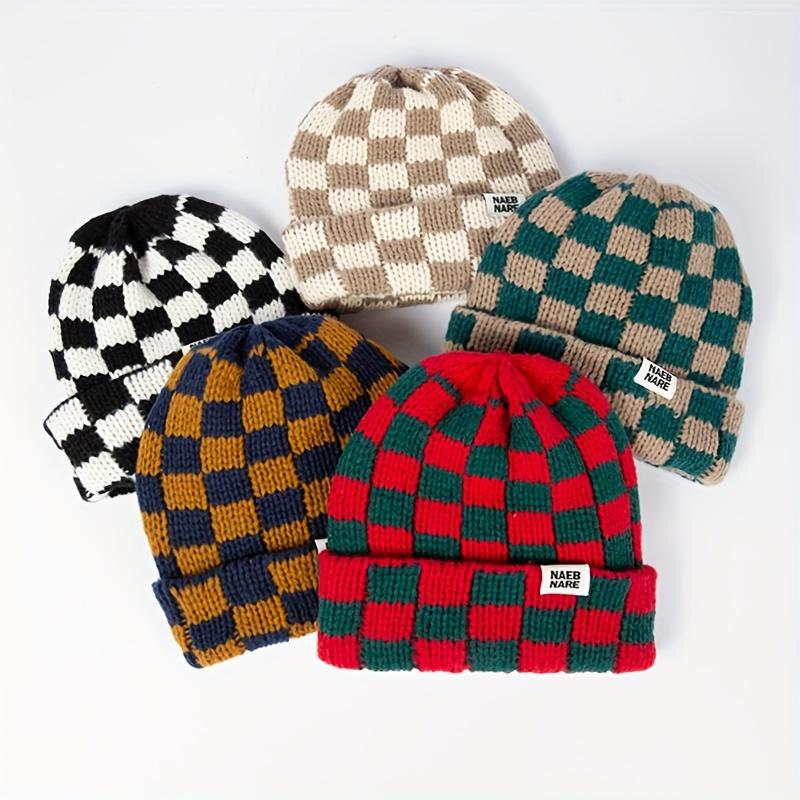 Fashionable checkered pattern beanies, new autumn and winter casual warm knitted hats for men and women, top quality beanies, fashion accessories