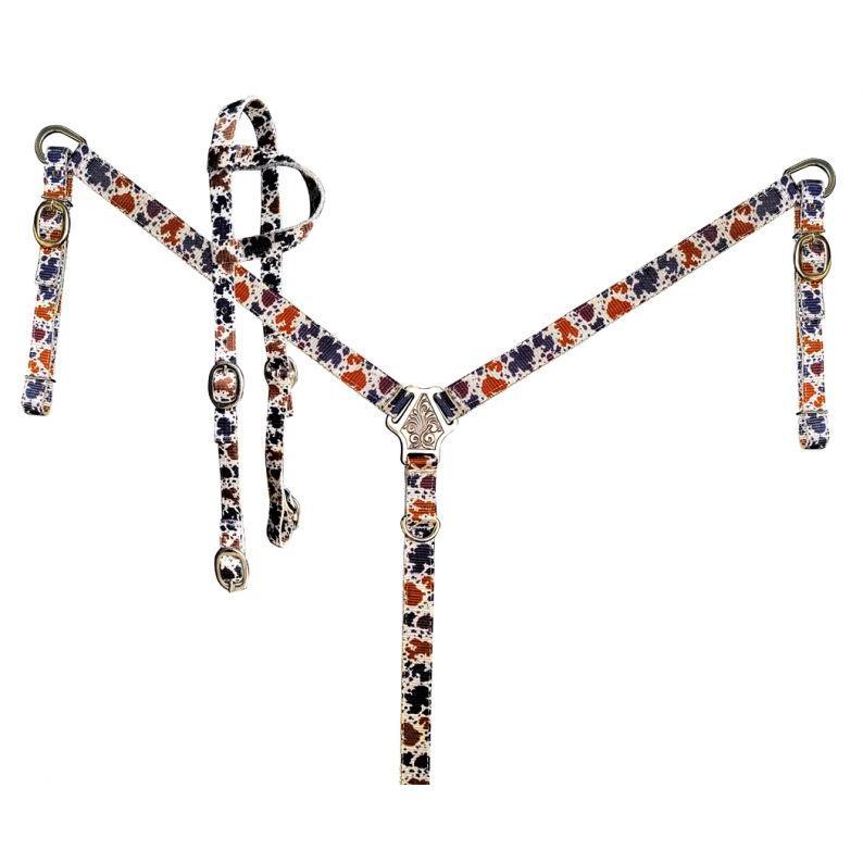 Nylon Cow Print One Ear Headstall and Breast Collar Set HORSE SIZE