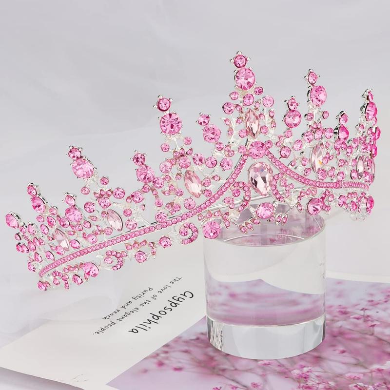 Tiaras for Women, Pink Crystal Tiara Crowns for Women, Wedding Tiara for Bride Queen Crown, Royal Princess Quinceanera Headpieces for Birthday Prom Pageant Halloween Cosplay Accessories