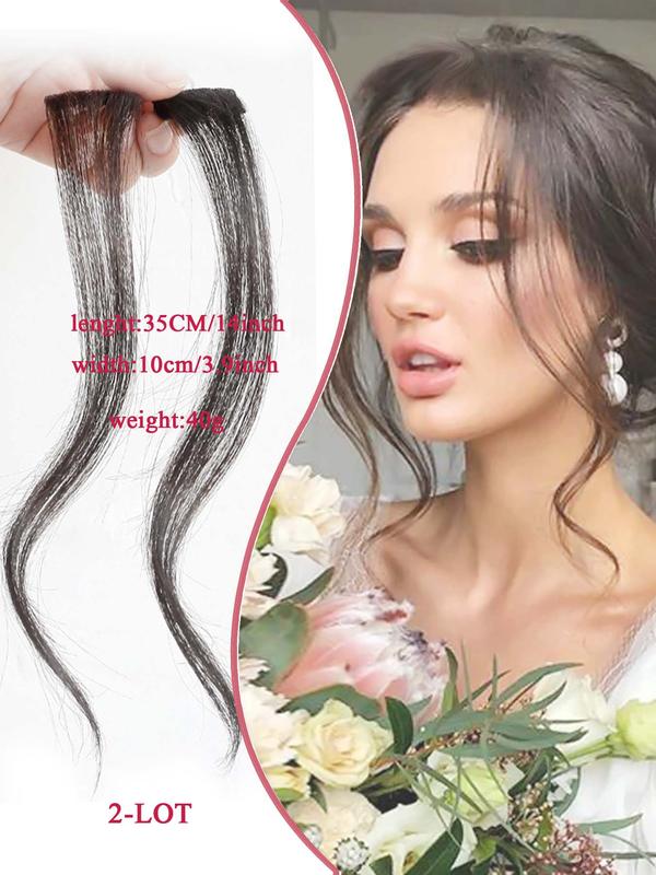 14 Inch Long Curly Synthetic Hair Bangs, 2 Counts Clip in Front Side Long Bangs Fake Fringe, Natural Curly Hair Extensions Accessories for Women