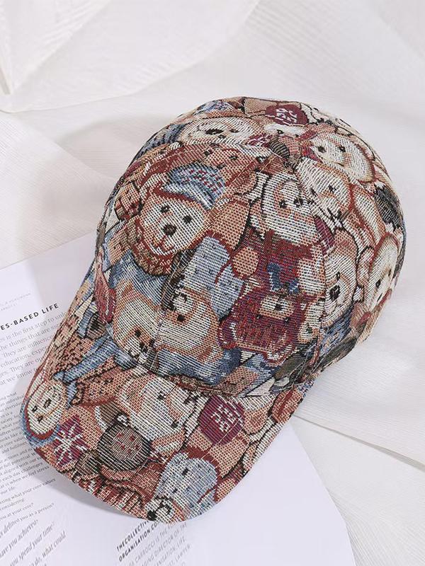 Cute Cartoon Bear Print Baseball Cap, Casual Outdoor Sun Protection Cap for Women & Men, Fashion  Vintage Hat for Party, Daily Clothing Decor