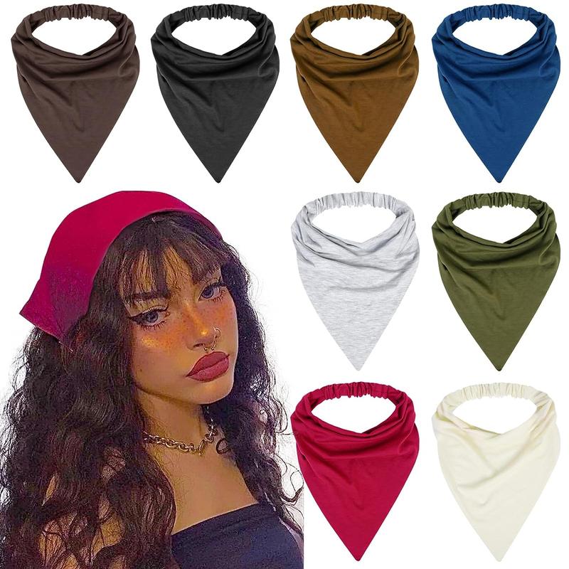 8 Pack Large Scarf Headbands for Women, Elastic Boho Triangle Bandana Head Scarves