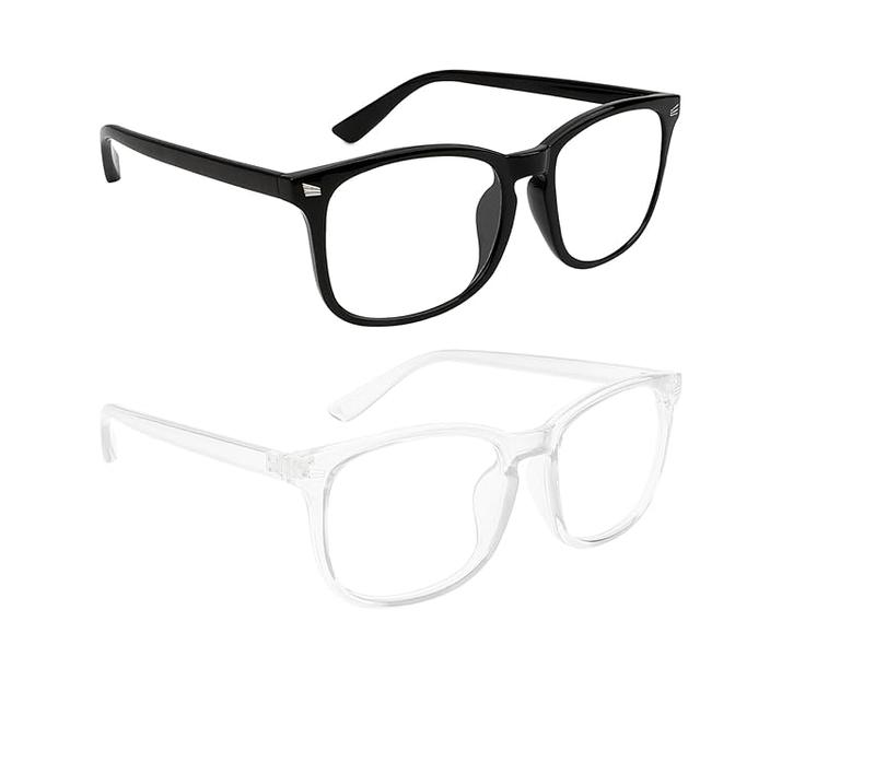 2024 Games Glasses, 2 Pack Clear Frame Glasses for Women Men,, Fashion Lightweight Eyeglasses for Work