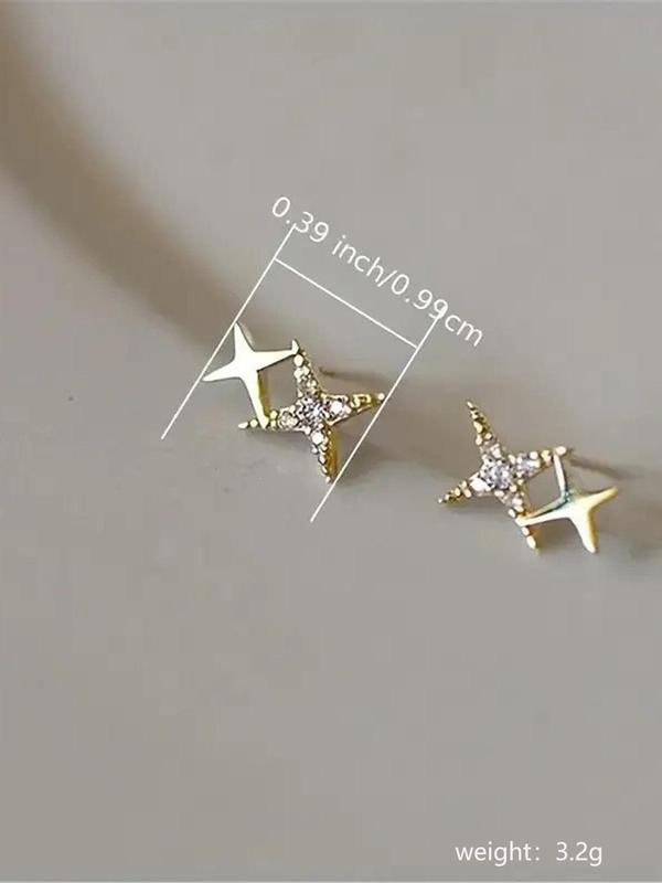 Creative Double Star Rhinestone Decor Stud Earrings (1 Pair), Fashion Jewelry for Party, Daily Clothing Decor, Trendy All-match & Exquisite Jewelry for Birthday Gift