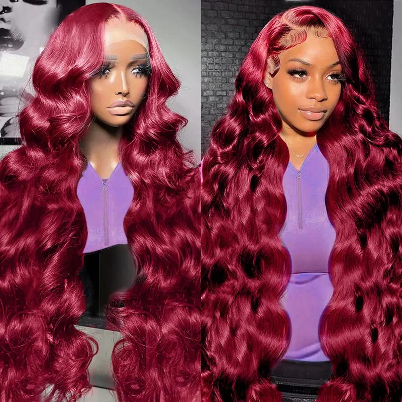 # 99J body wave wig Burgundy 13x6 full frontal human hair wigs