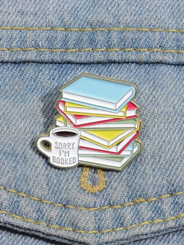 Unisex Cute Book & Coffee Design Brooch,  Enamel Pins, Preppy Style Enamel Pin for Daily Clothing Decor, Fashion Trendy Vintage Accessories As Birthday Gift