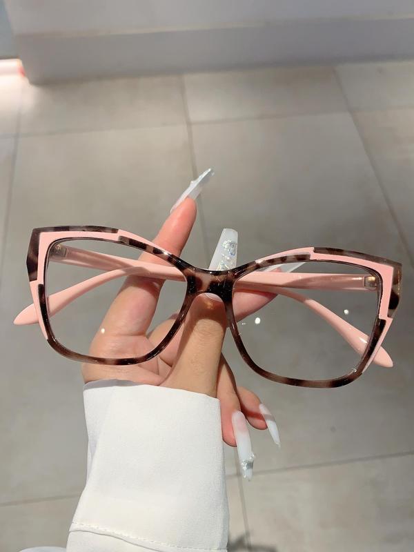 2024 Retro New Trend Eyeglasses, Trendy Colorblock Eyeglasses for Everyday Use, Fashion All-match Large Cat Eye Frame Eyewear, Travel Accessories