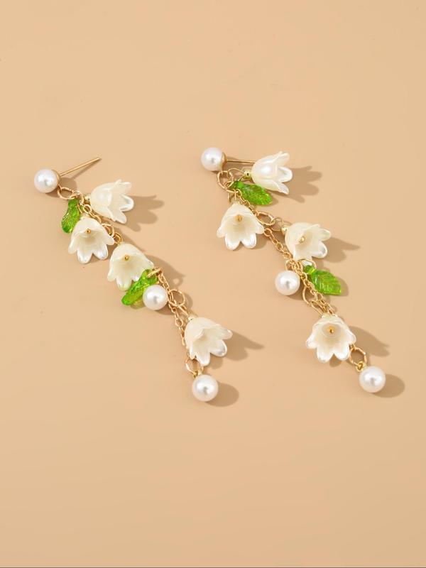 Elegant Flower & Faux Pearl Design Dangle Earrings, Trendy All-match & Exquisite Jewelry  for Party, Daily Clothing Decor