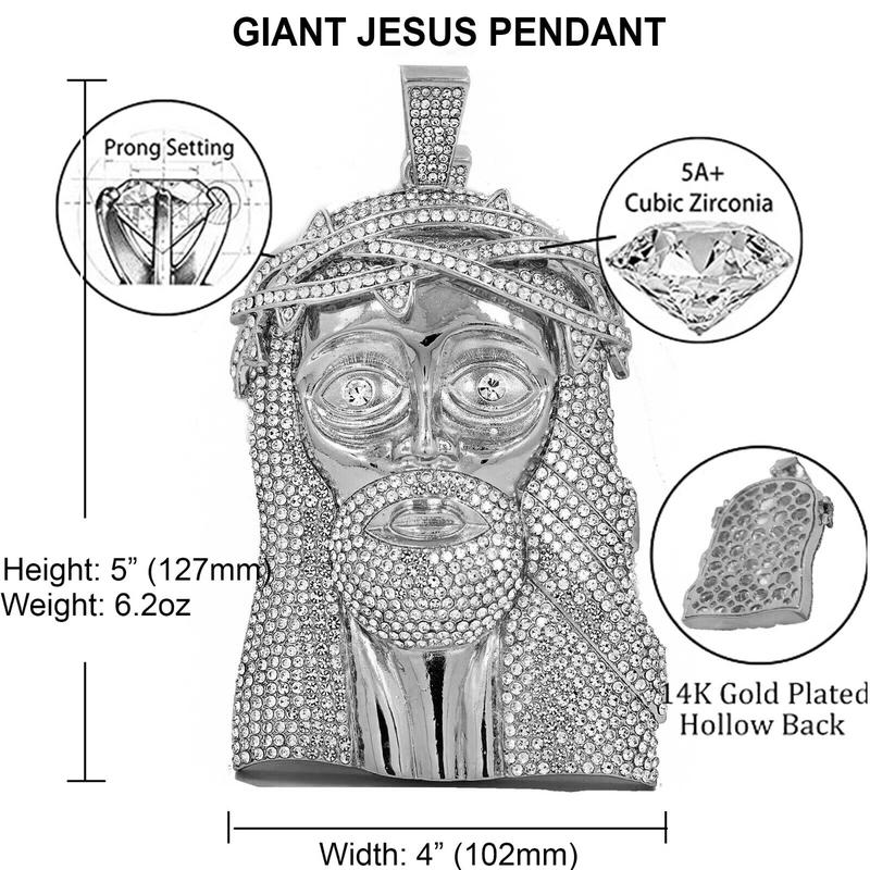 MEN'S JUMBO SIZE JESUS HEAD HIP HOP ICED GOLD SILVER PLATED CUBIC ZIRCONIA BLING CHARM PENDANT JEWELRY ACCESSORY