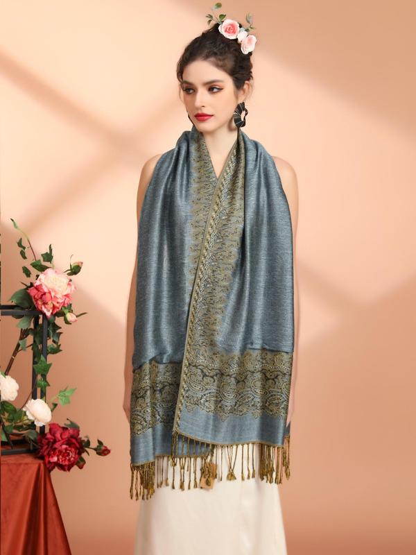 Fashionable Tassel Decor Wide Scarf, Casual Soft Comfortable Shawl for Women & Men, Trendy All-match & Exquisite Scarf for Birthday Gift