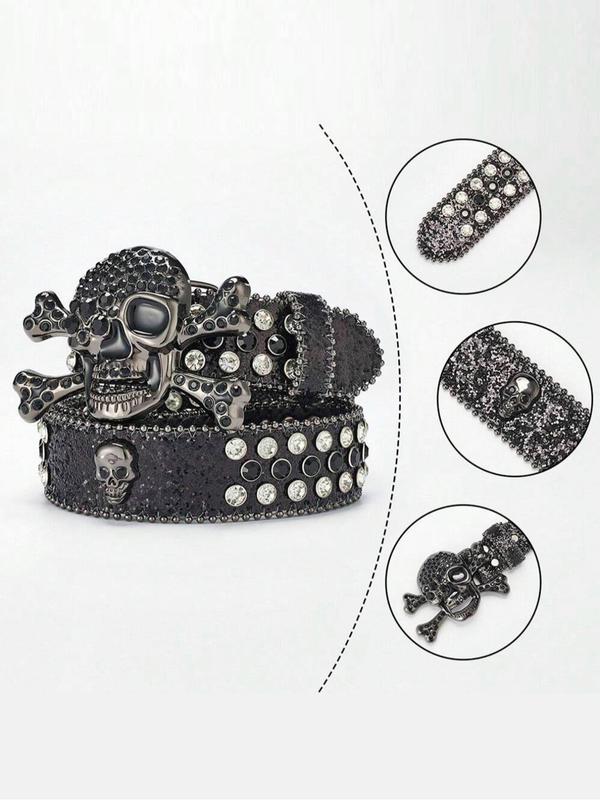 Punk Style Rhinestone Decor Skull Buckle Fashion Luxury  Designer Belt for Party, Daily Clothing Decor, Trendy All-match & Exquisite Belt for Birthday Gift