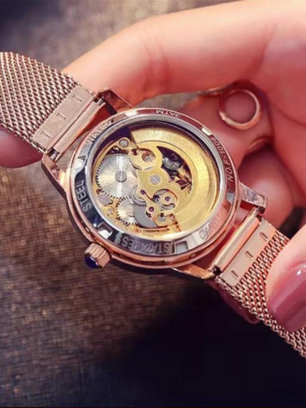 Women's Elegant Minimalist Mechanical Watch, Exquisite Trendy Wristwatch, Fashionable Watch for Women As Gift with Box