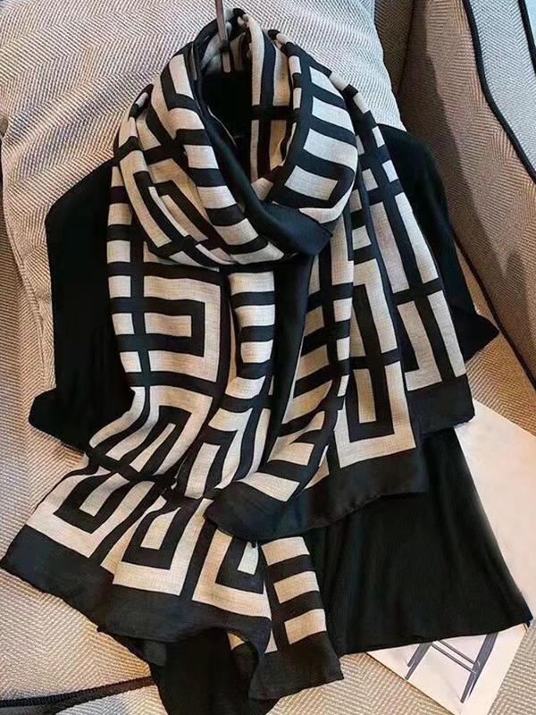 Women's Fashion Geometric Pattern Long Scarf, Soft Casual Comfortable Scarf For All Seasons,  Women's Wrap Shawl For Daily Wear