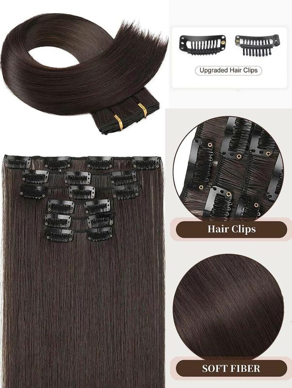 24 Inch Long Straight Synthetic Hair Extensions, 6 pcs Clip in Wigs for Women’s Daily Use, Gorgeous Natural Fluffy Hairpieces with Great Quality, 2025 Trendy Female Matching Wigs for all Occasions