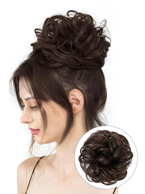 6 Inch Fashionable Solid Color Wavy Hair Bun, Natural Fluffy Hair Bun, Synthetic Hairpiece for Daily Use, Messy Elastic Scrunchies Style Hair Bun