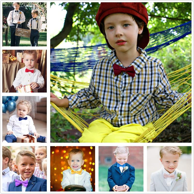 Boys Child Kids Bow ties - Adjustable Pre Tied Solid Color Wedding Party Bowties